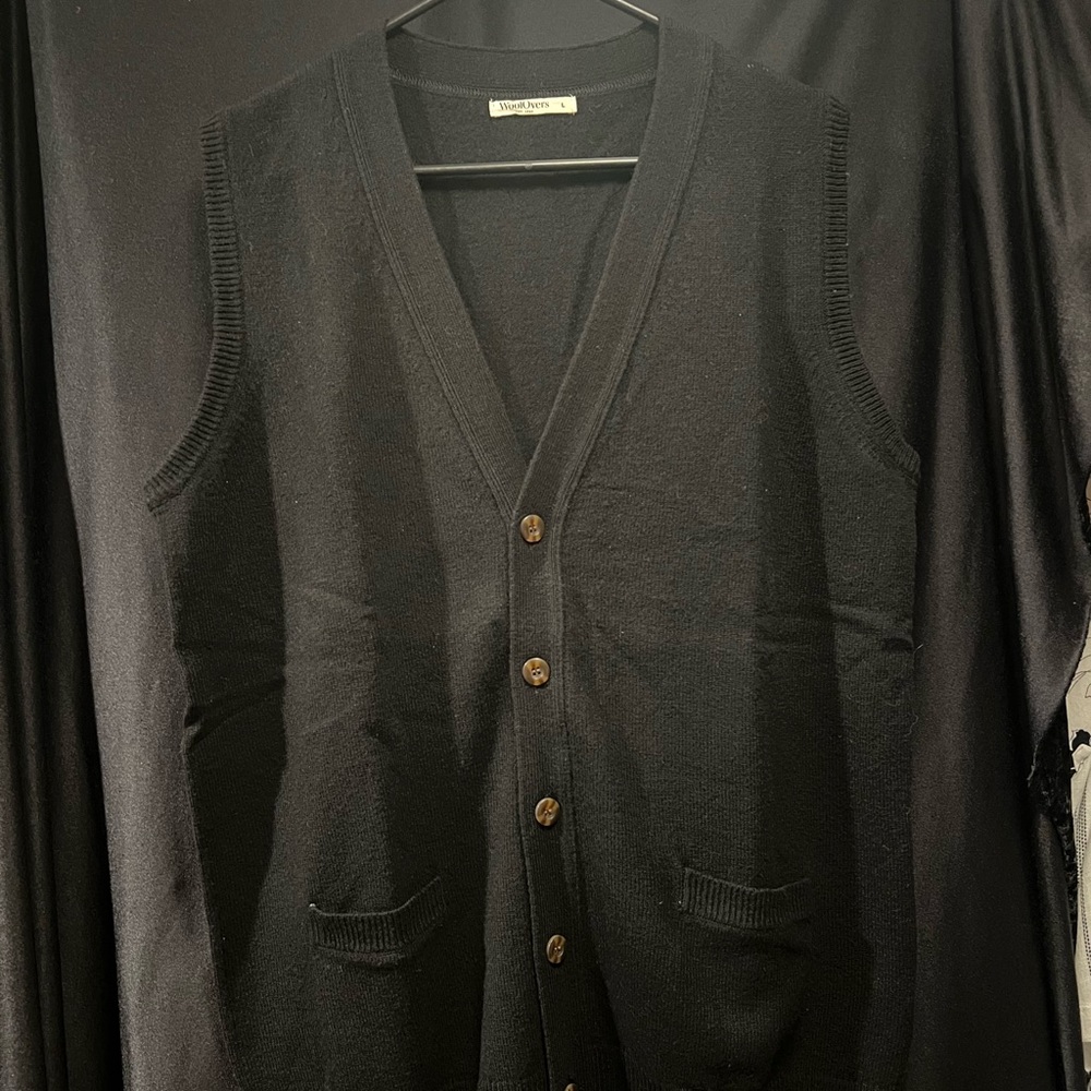 Woolovers 100% Lambswool Black Grandpa Sweater Vest Size L